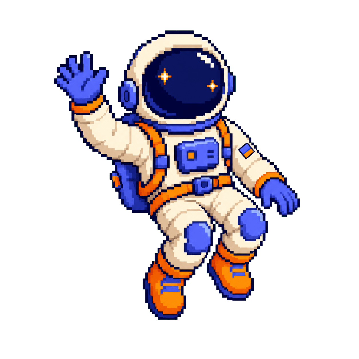Leadnaut pixel-art astronaut mascot floating in space